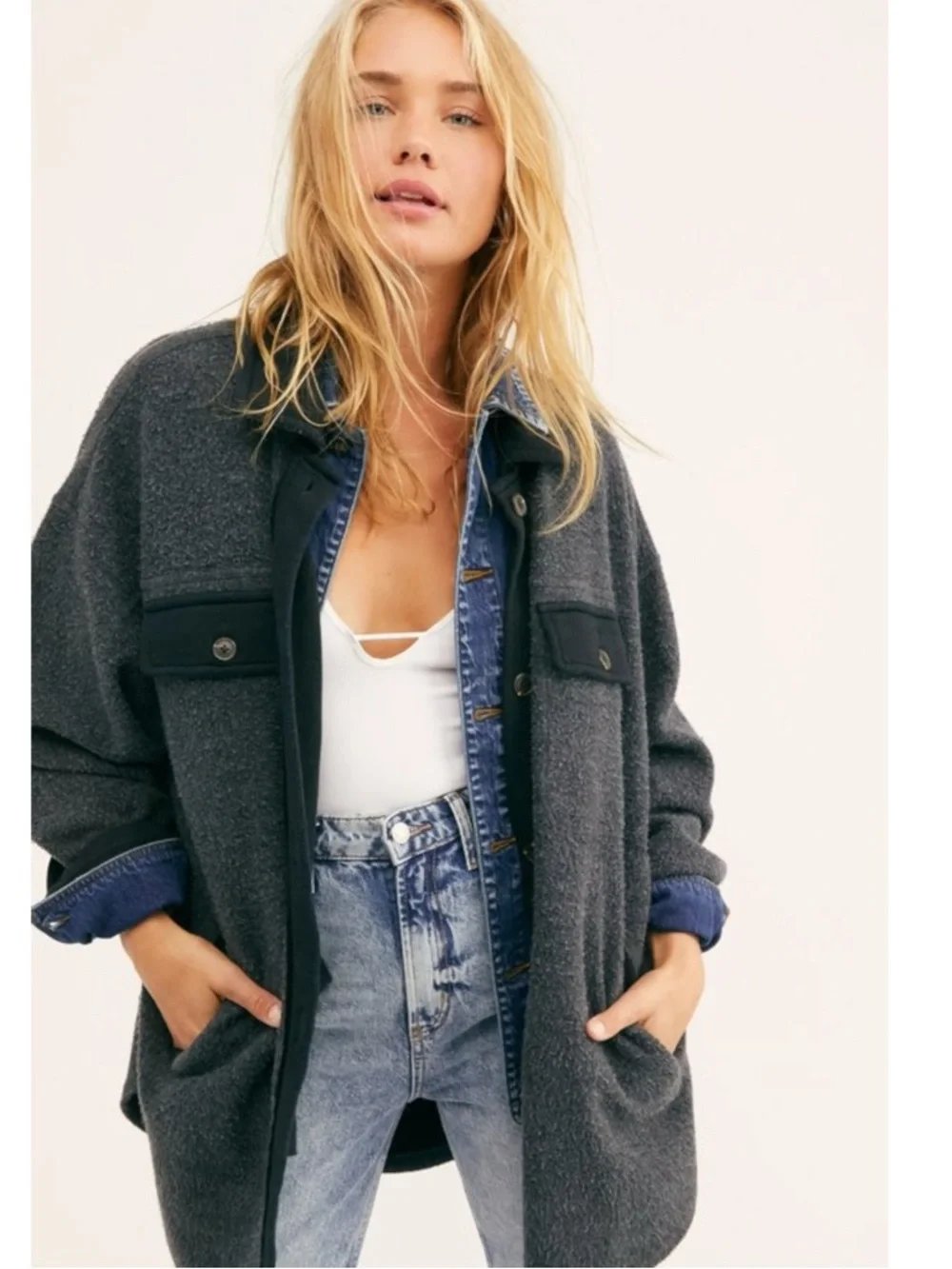 Free People Ruby Jacket in Incense Medium Oversized Shacket Grunge 90s Grey - Picture 4 of 9